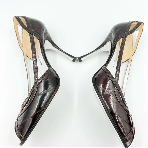 Dolce & Gabbana Croc Embossed Brown Leather Heels With Dust Bag EU36.5/US6.5 - Picture 8 of 10